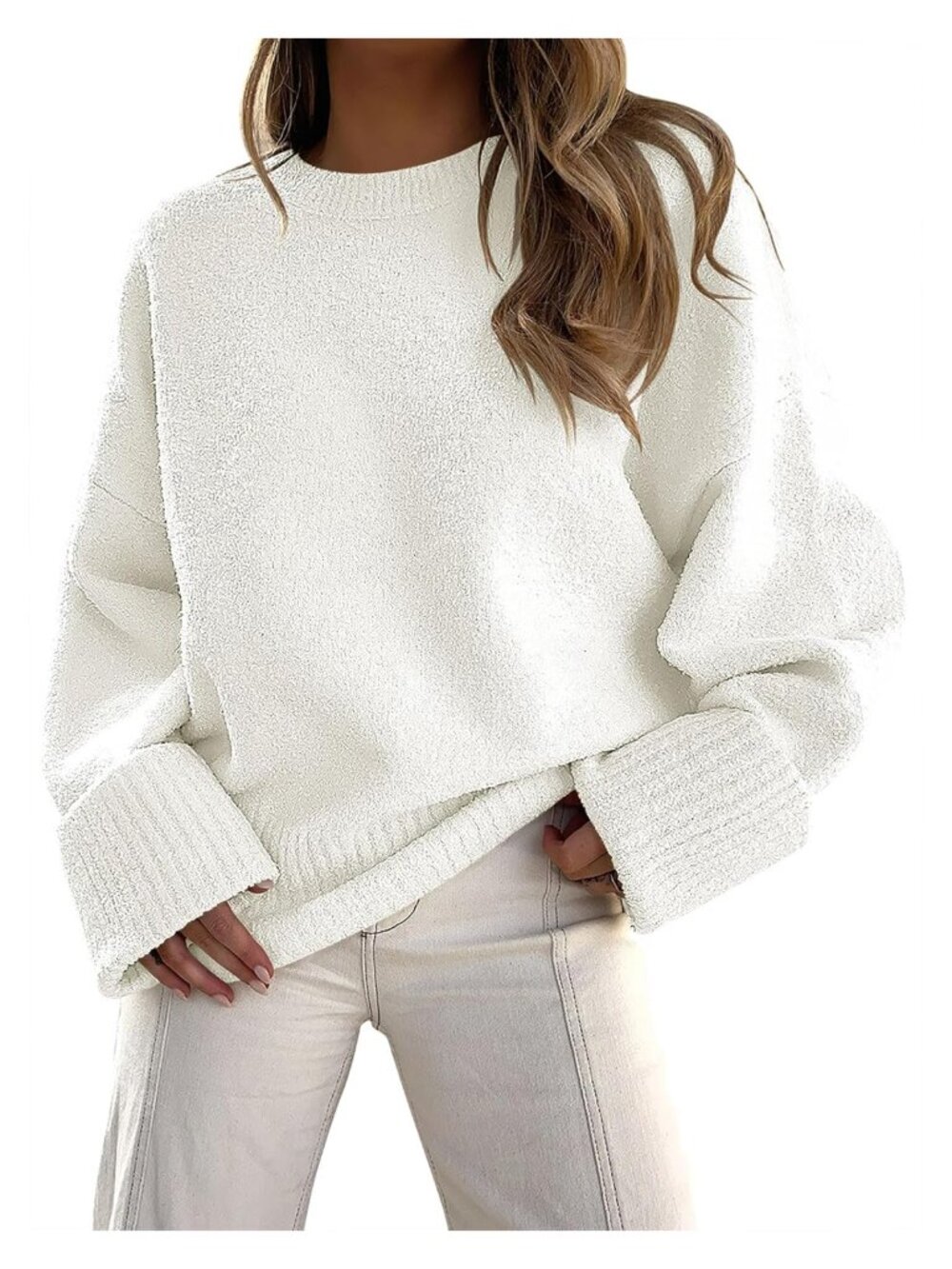 Women's Oversized Cozy Knit Sweater Crew Neck Long Sleeve Pullover